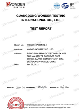 Independent laboratory test report for MAIDAO INDUSTRY glass containers