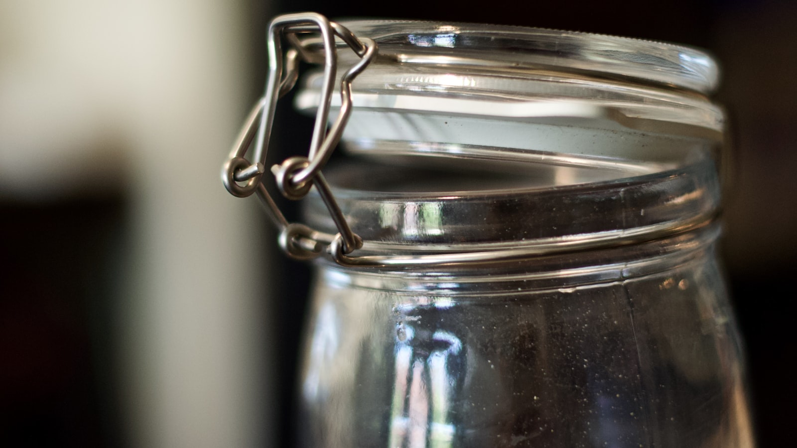 A clip-top glass jar with a rubber gasket under the lid