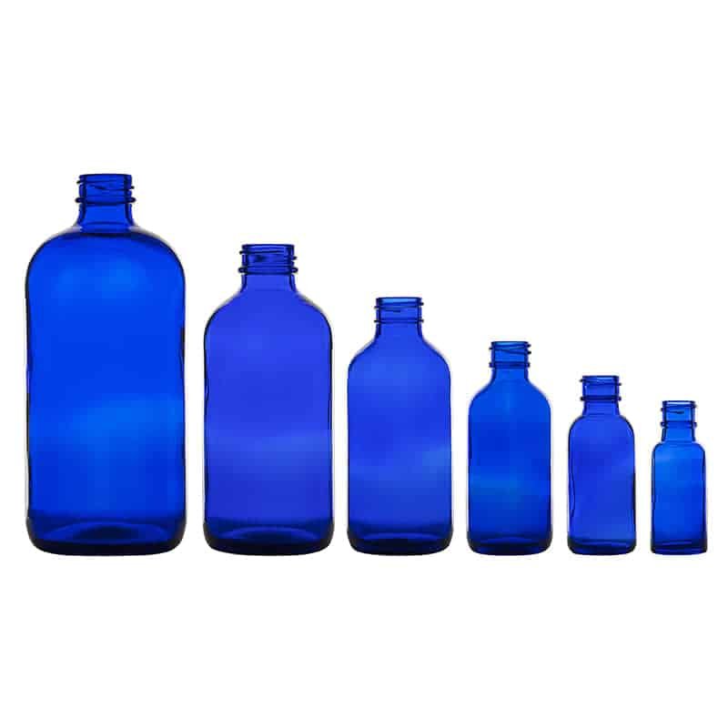 Frascos Boston azul cobalto en siete tamaños, de 15 ml a 1 litro