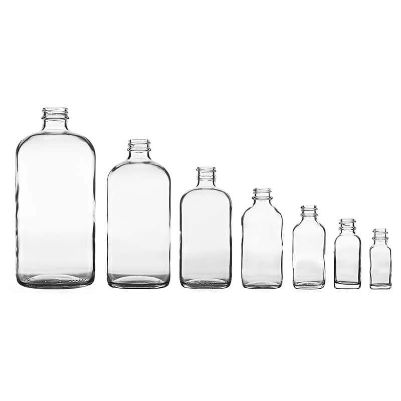 Frascos Boston transparentes en siete tamaños, de 15 ml a 1 litro