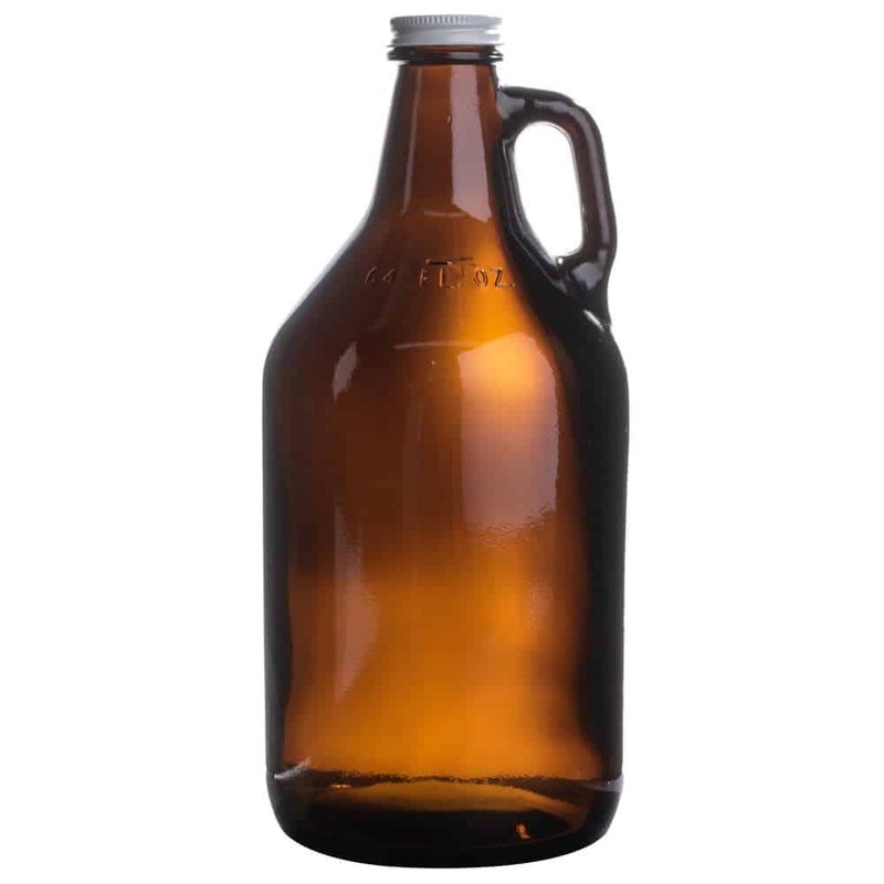 Bier-Growler aus Braunglas mit angeformtem Henkel und Schraubverschluss