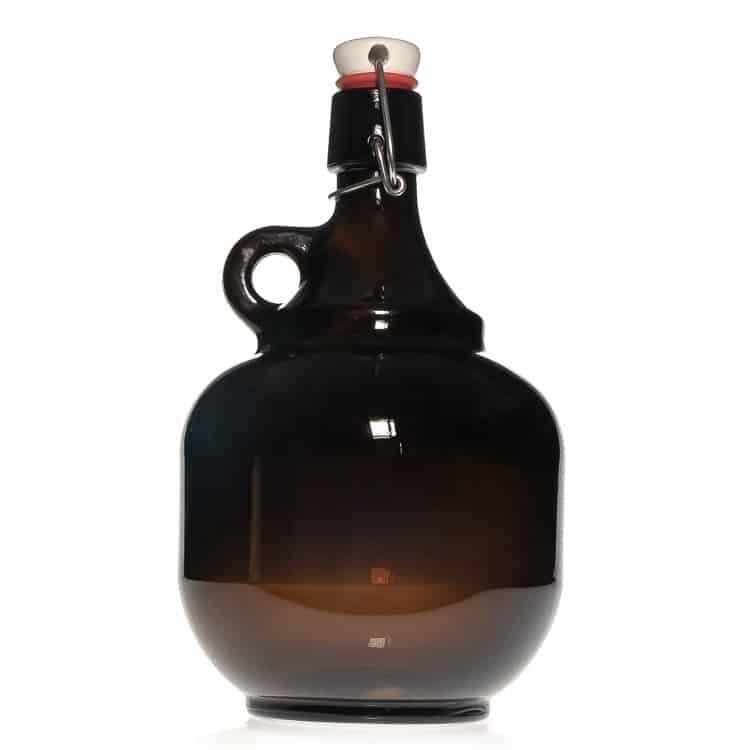 Gedrungener Braunglas-Growler mit Fingergriff und Bügelverschlussstopfen