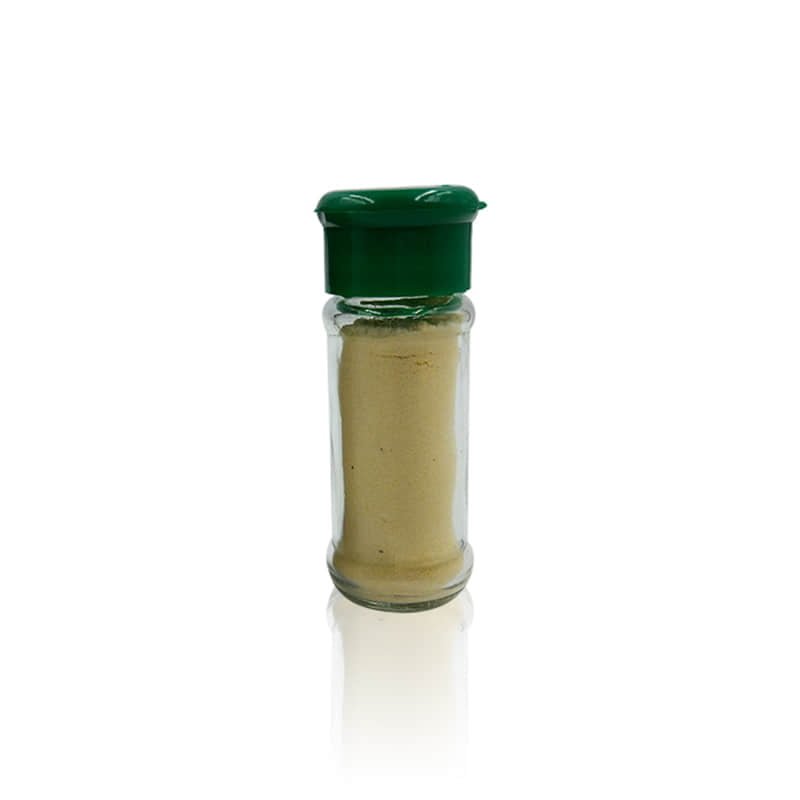 Tarro de vidrio transparente para especias con tapa abatible verde con espolvoreo