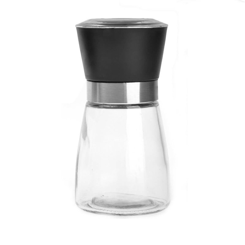 Molinillo de pimienta de vidrio vacío con cabezal molinillo de plástico negro