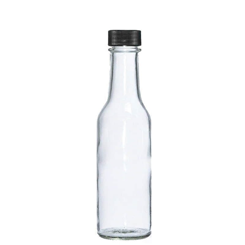 Leere klare Woozy-Flasche mit langem konischem Hals