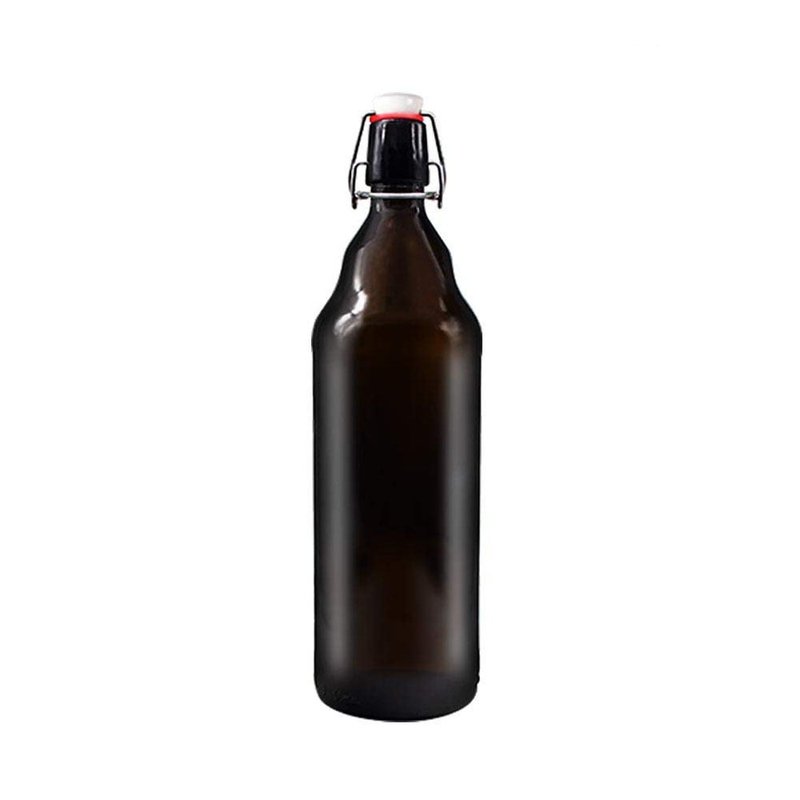 Bierflasche aus Braunglas mit Bügelverschluss, Drahtbügel und Keramikstopfen, 1000 ml