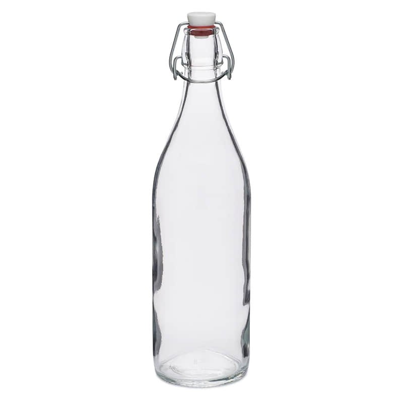 Bügelverschlussflasche aus Klarglas mit Drahtbügel und Keramikstopfen, 1000 ml