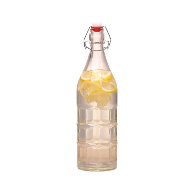 Bügelverschlussflasche aus Klarglas mit Drahtbügel und Keramikstopfen, 1000 ml