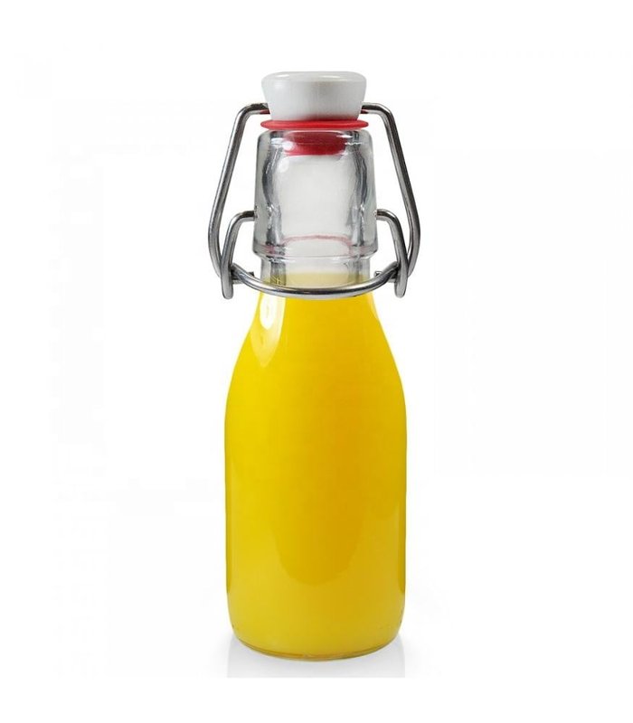 Bügelverschlussflasche aus Klarglas mit Drahtbügel und Keramikstopfen, 100 ml