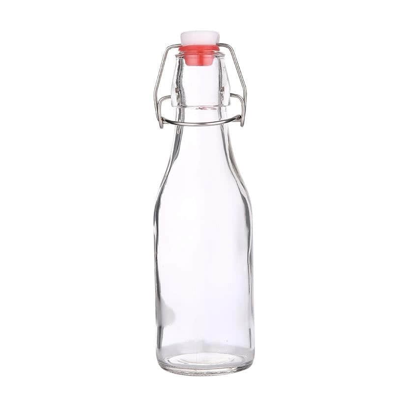 Bügelverschlussflasche aus Klarglas mit Drahtbügel und Keramikstopfen, 250 ml
