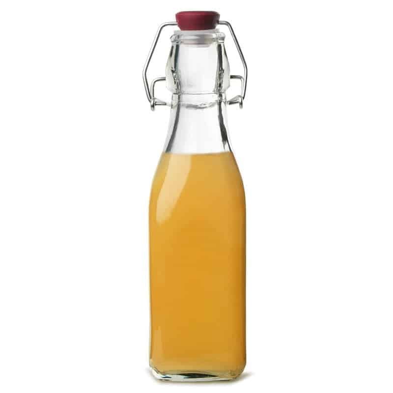 Bügelverschlussflasche aus Klarglas mit Drahtbügel und Keramikstopfen, 250 ml