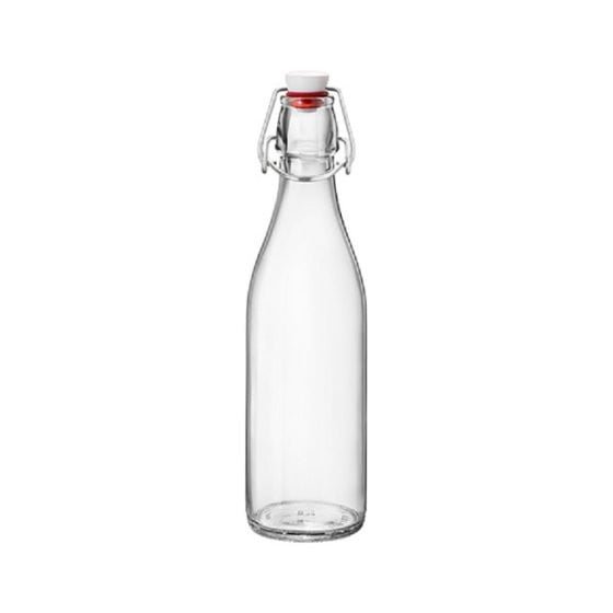 Bügelverschlussflasche aus Klarglas mit Drahtbügel und Keramikstopfen, 500 ml