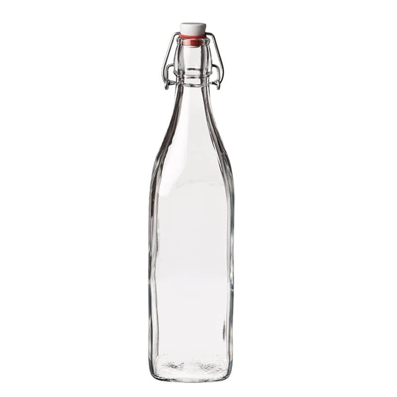 Eckige Bügelverschlussflasche mit aromatisiertem Öl und einem Rosmarinzweig