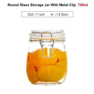 700ml round glass storage jar with metal clip