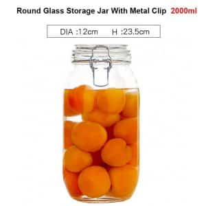 2L round glass storage jar with metal clip