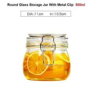 500ml round glass storage jar with metal clip
