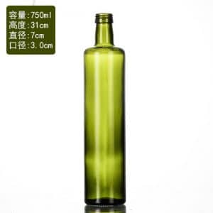 750ml round dark green olive oil bottle