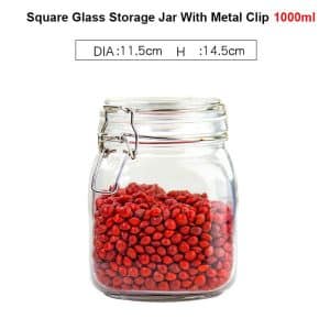 1L square glass storage jar with metal clip