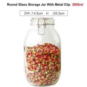 3L round glass storage jar with metal clip
