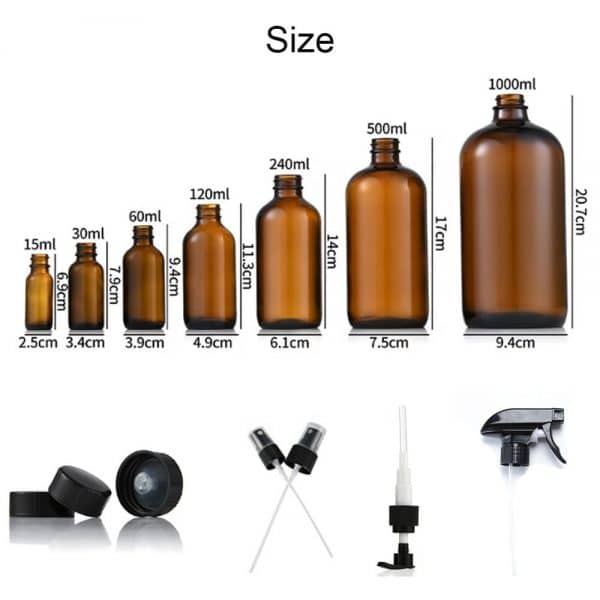 Amber Boston Round Glass Bottle size