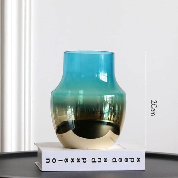 Blue gradient gilded glass vase
