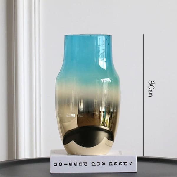 Blue gradient gilded glass vase