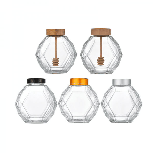 Diamond Shape Honey Jar with Dipper Lid