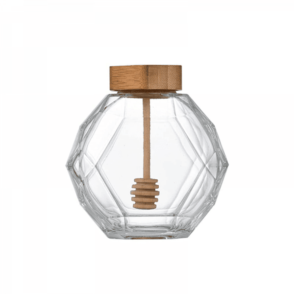 Diamond Shape Honey Jar with Dipper Lid