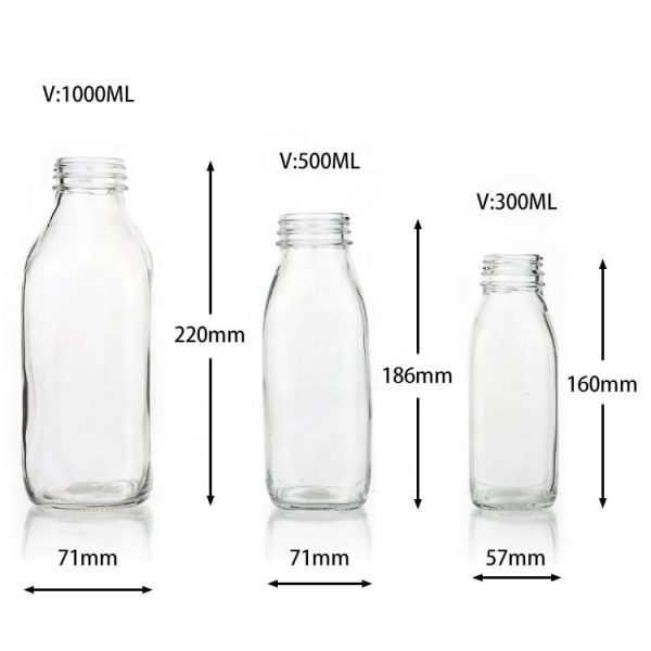 Franch Square Glass Milk Bottle size