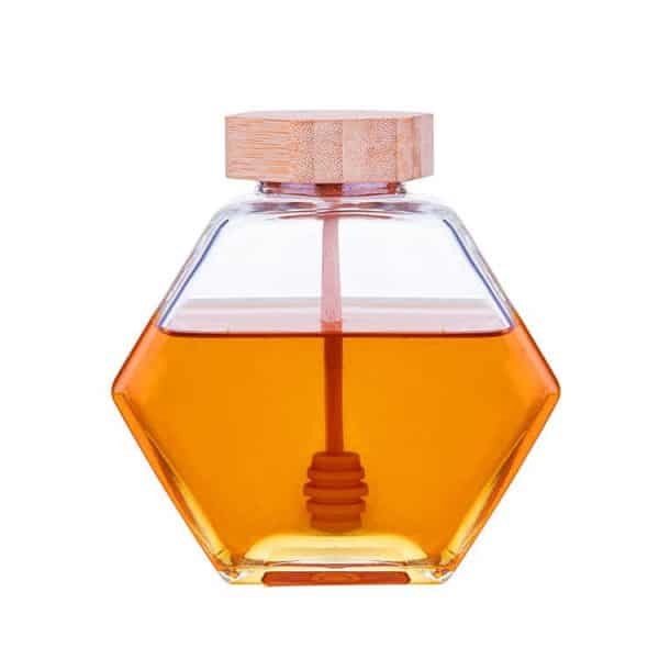 Hexagon Shape Honey Pot Jar with Dipper Lid