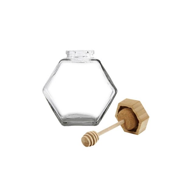 Hexagon Shape Honey Pot Jar with Dipper Lid