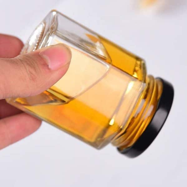 Hexagon Glass Honey Jar