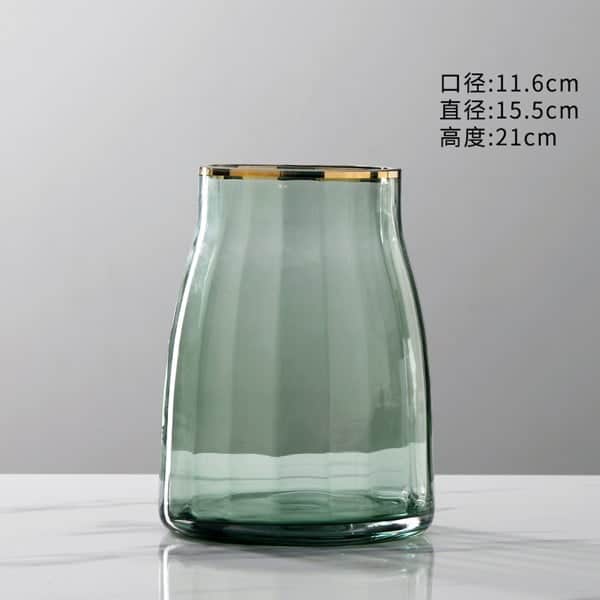 gold wavy green transparent glass vase