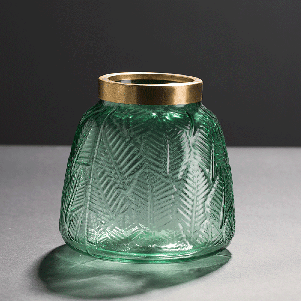 metal glass green vase