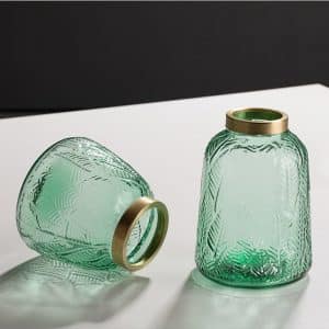 metal glass green vase