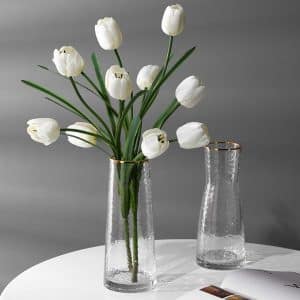Transparent gold vase with hammered glass