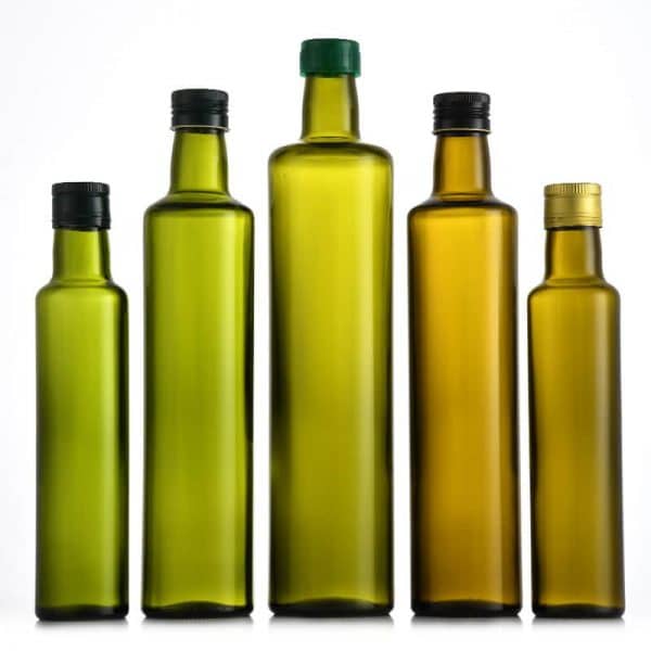 round green olive oil glass bottle