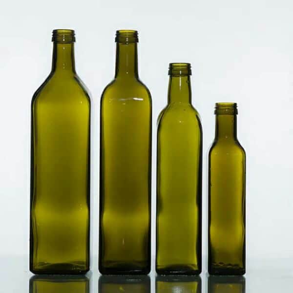 square dark green olive oil glass bottle